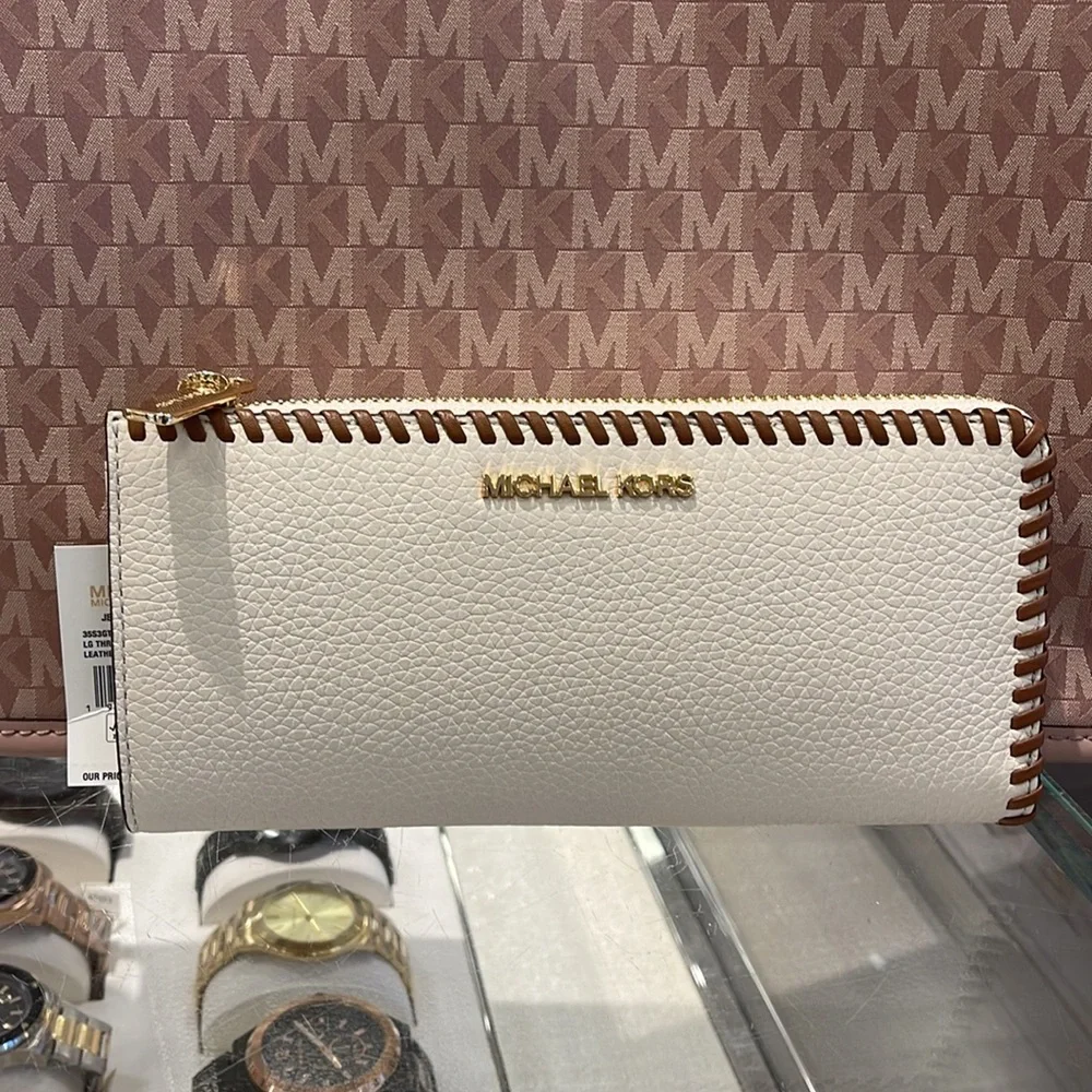 Michael Kors Jet Set Travel Large Pebble Leather Quarter-Zip Wallet NWT